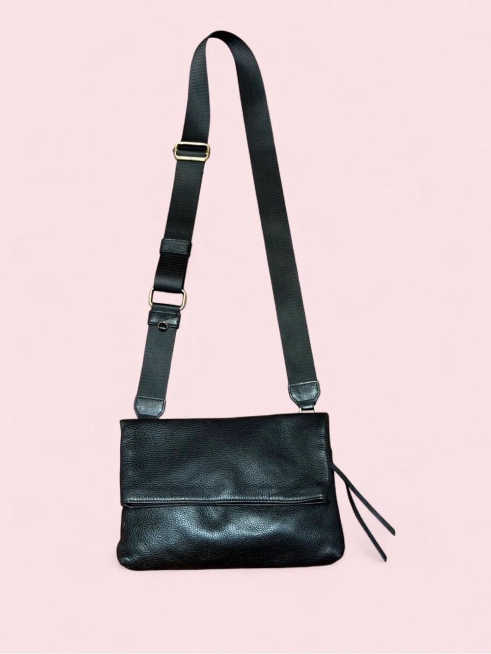 HOBO Grant Black Pebbled Leather Foldover Crossbody Clutch Convertible Bag